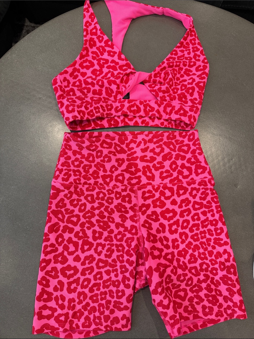 Beach Riot Pink and Red Leopard Print Crop Top